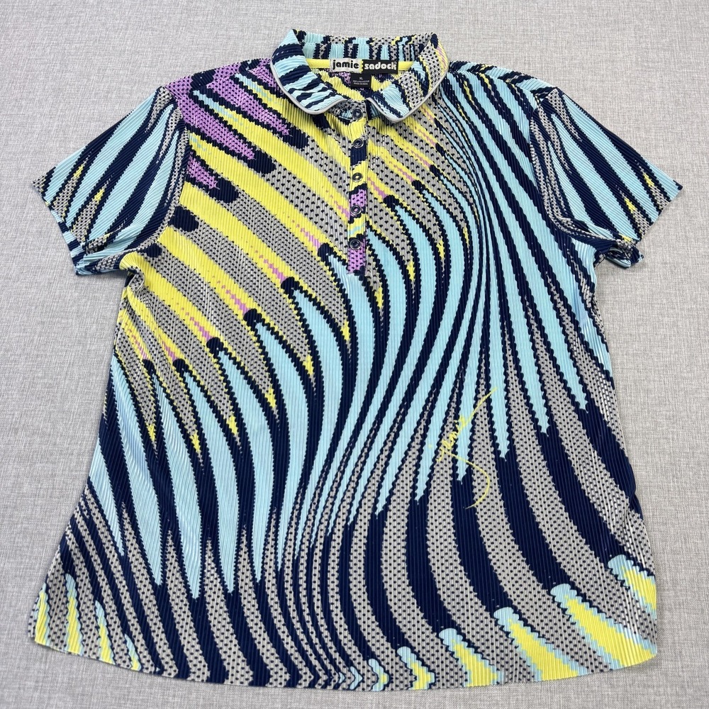 Jamie Sadock Golf Polo Shirt Women XL Multicolor Short Sleeve Collared Snap Golf - Picture 5 of 9